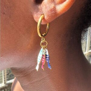 Gold Hoop Earrings with Multicolor Fish Charms S920